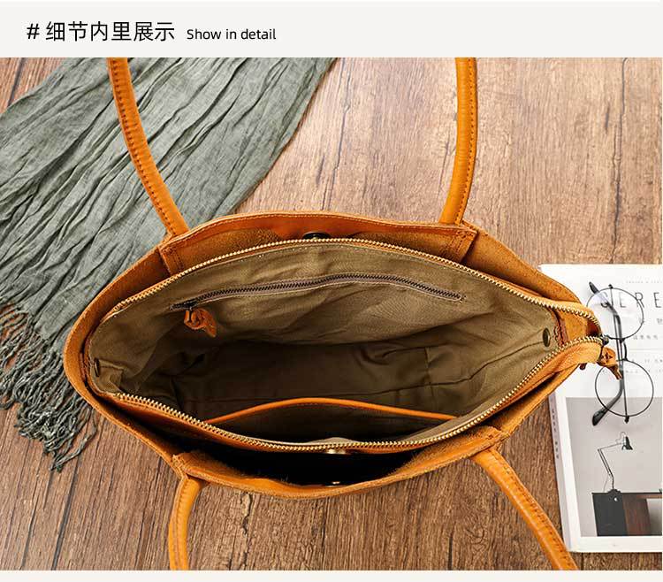 Vintage Vege Tanned Leather Tote Handbags for Women 32052-Handbags, Wallets & Cases-Yellow-Free Shipping Leatheretro