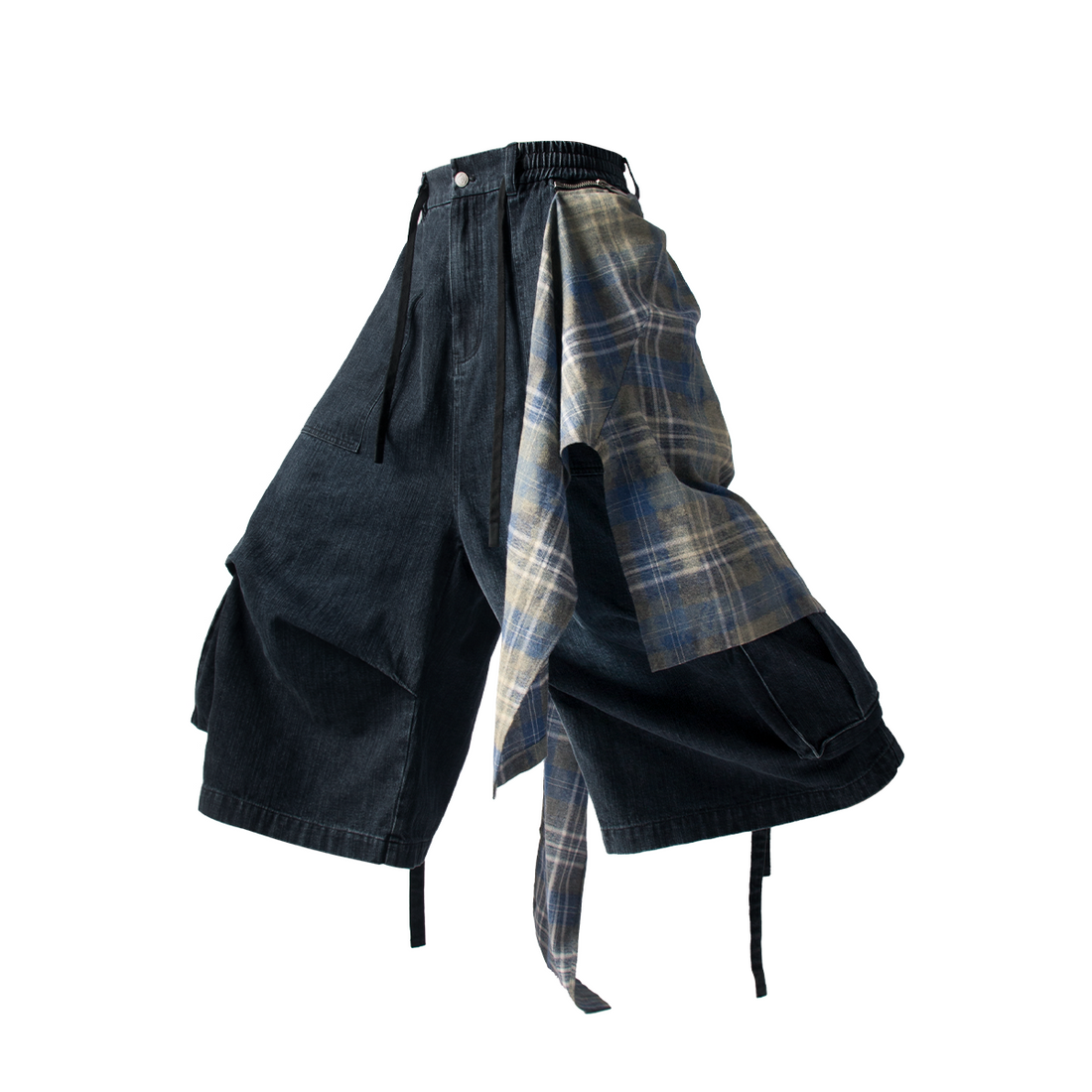 RELABEL Detachable Frill Tie-Detail Washed Denim Shorts - Distressed Blue Jeans-Blue-XS-Free Shipping Leatheretro