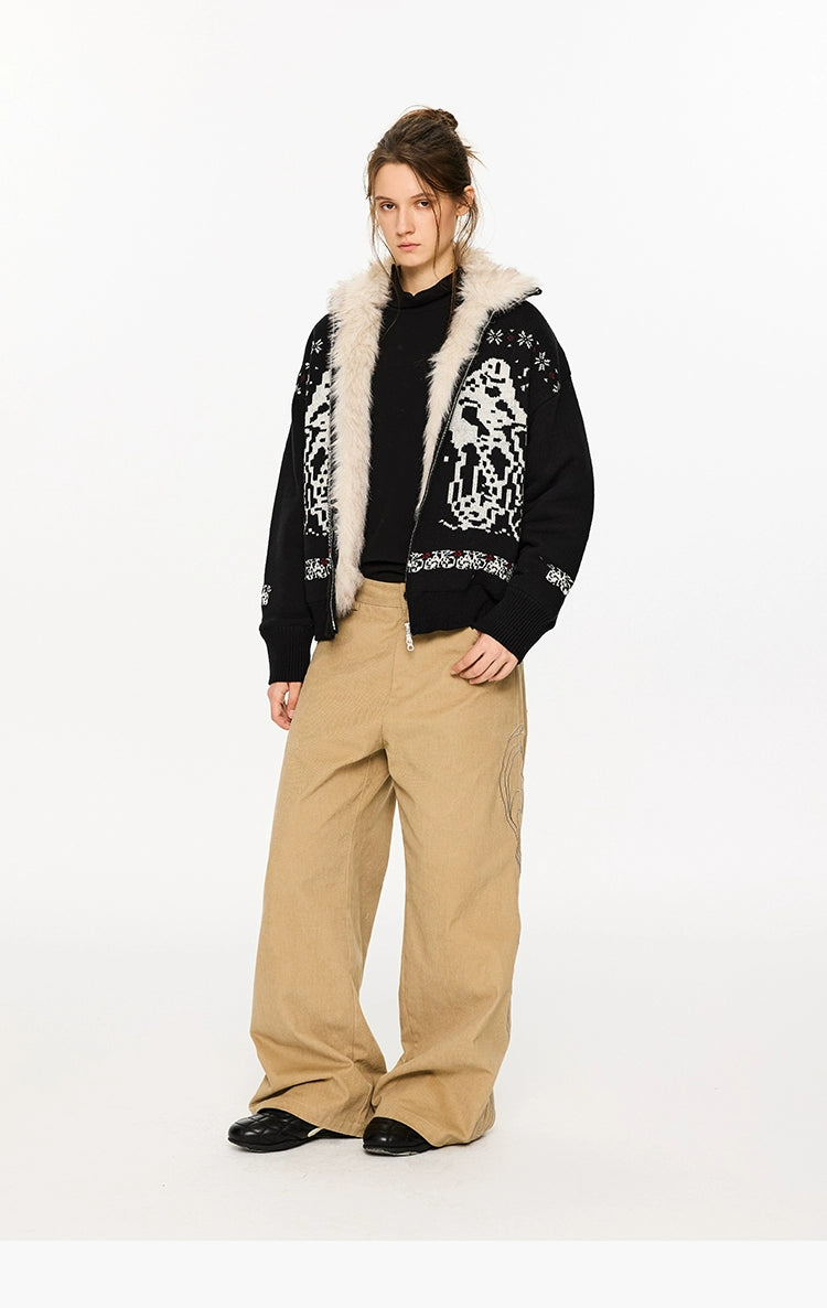 KREATE Women's Plush Knit Jacket with Dyed Tip Fur-Black-S-Free Shipping Leatheretro