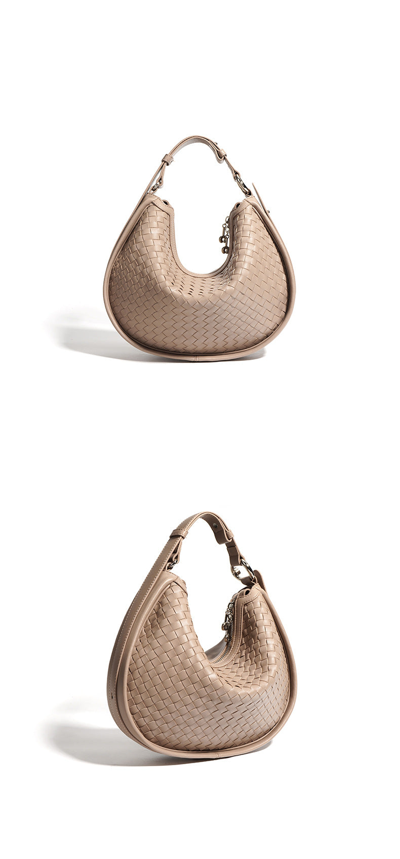 Woven Leather Crescent Bag – Stylish Boho Shoulder Bag-Shoulder Bags-White - 31*7*22cm-Free Shipping Leatheretro