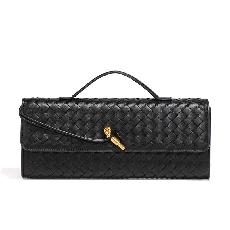 Woven Single-Shoulder Faux Leather Baguette Bag – Stylish & Versatile Crossbody Clutch for Women-Baguette Bag-B1893 #black-Free Shipping Leatheretro