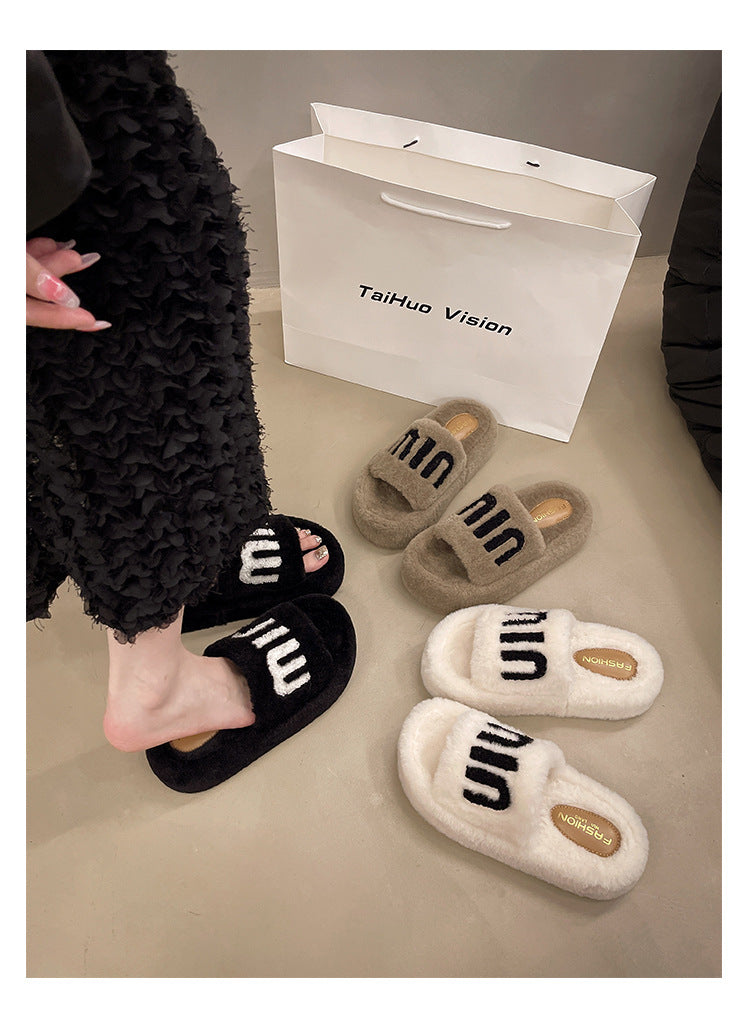 Fashion Women Winter Platform Slippers-winter slipper-Khaki-35-Free Shipping Leatheretro