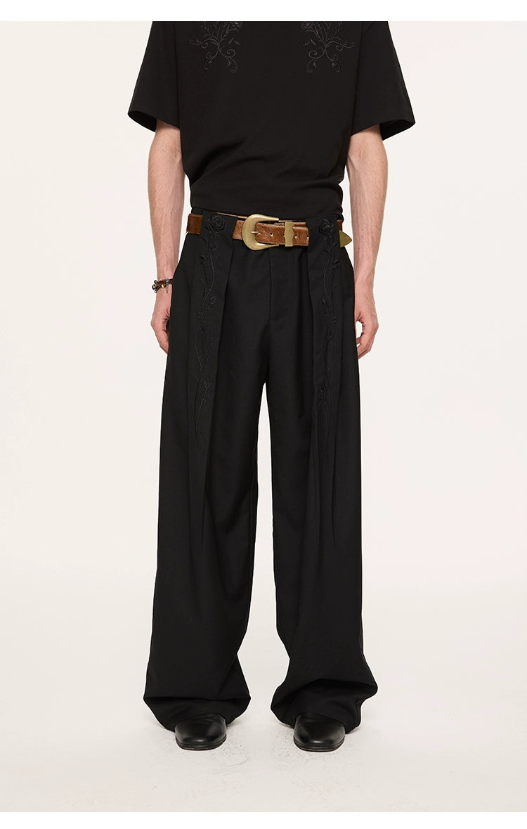 KREATE High-Waisted Wide-Leg Trousers-Black-S-Free Shipping Leatheretro
