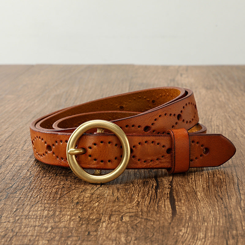 Women's Genuine Leather Belt-Green-105-125-Free Shipping Leatheretro