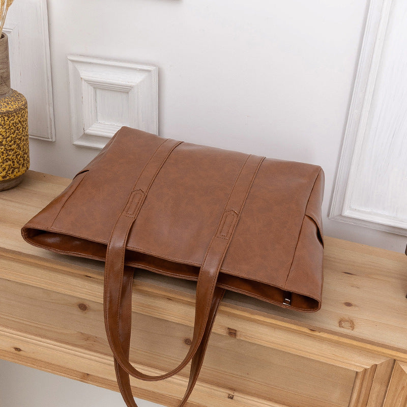 Large Capacity Faux Leather Tote Bag for Women-Brown-38x32x11CM-Free Shipping Leatheretro