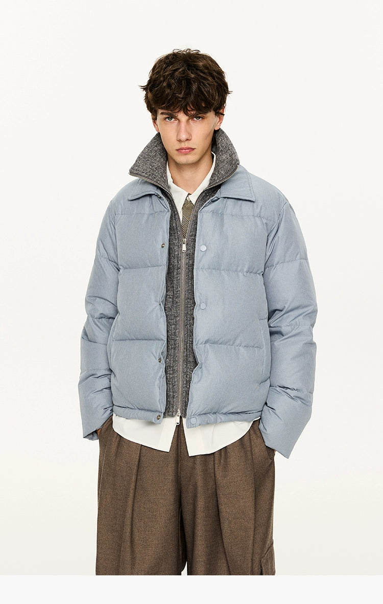 KREATE Men's Two-Tone Knit Collar Down Jacket with 90% Down-Light Blue-S-Free Shipping Leatheretro