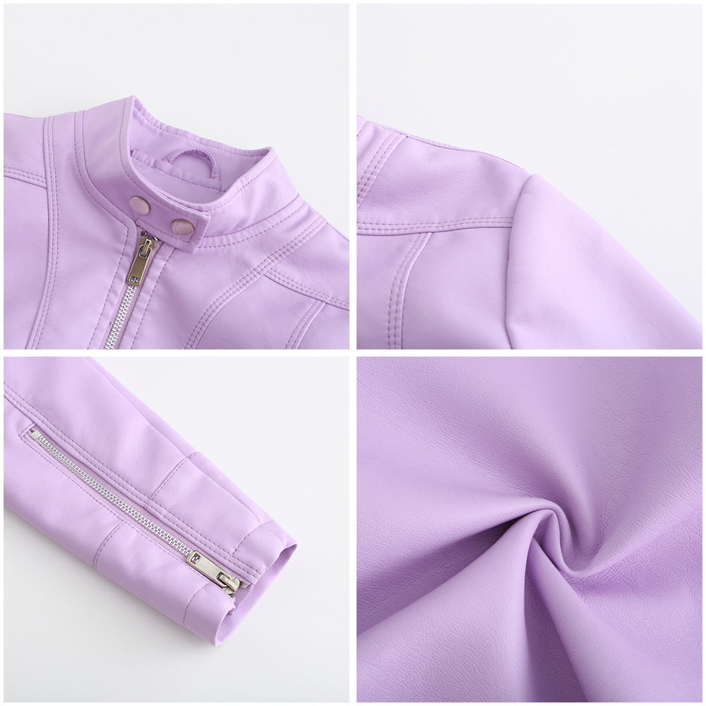 Women's Stand Collar Short Faux Leather Jacket-black-EU(XS)-Free Shipping Leatheretro