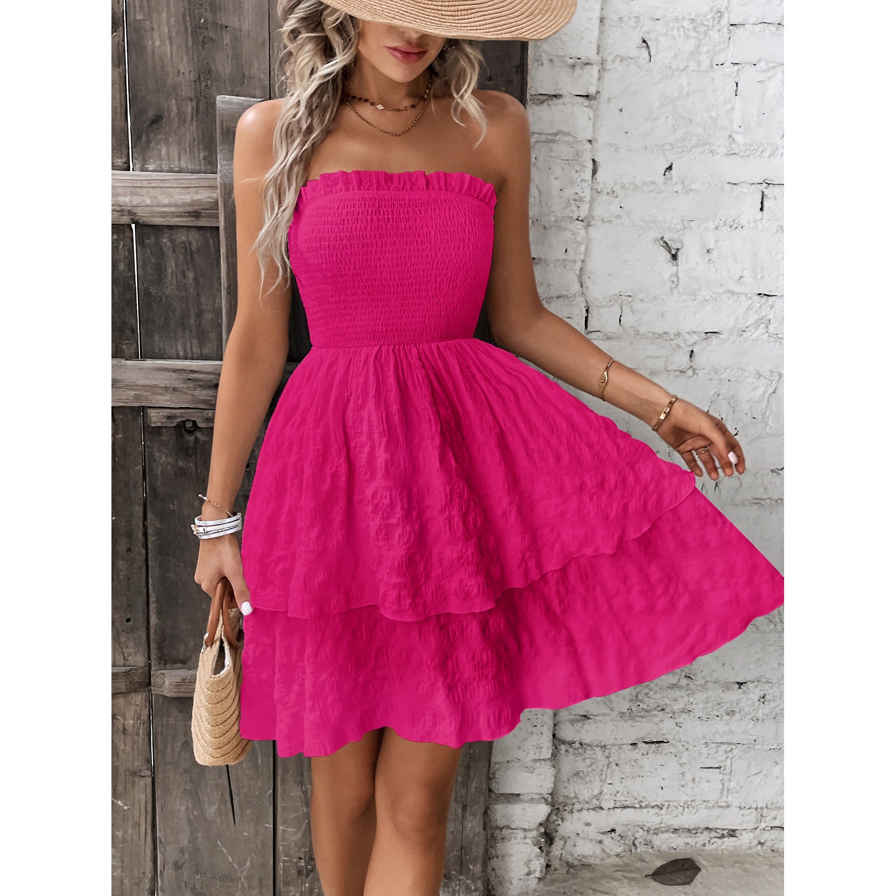 Sexy Strapless Summer Holiday Short Dresses-Dresses-Rose Red-S-Free Shipping Leatheretro