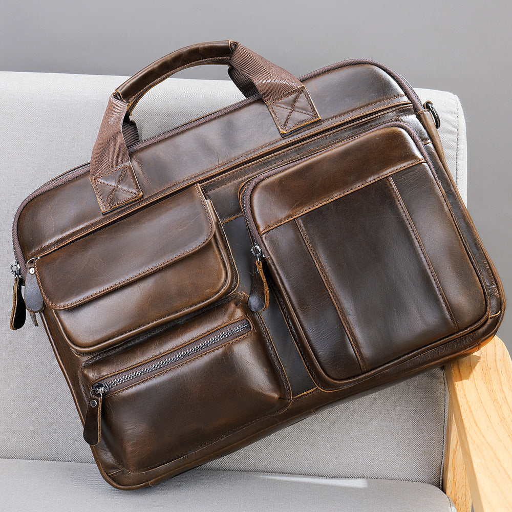 Authentic Leather Men's Laptop Briefcase - Ideal for Business Travel and Commuting-Briefcase-Coffee-Free Shipping Leatheretro