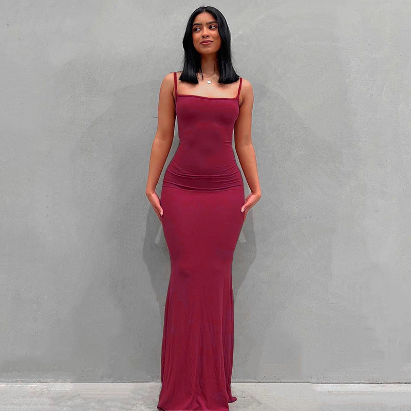 Casual Long Sheath Dresses-Dresses-Wine Red-XS-Free Shipping Leatheretro
