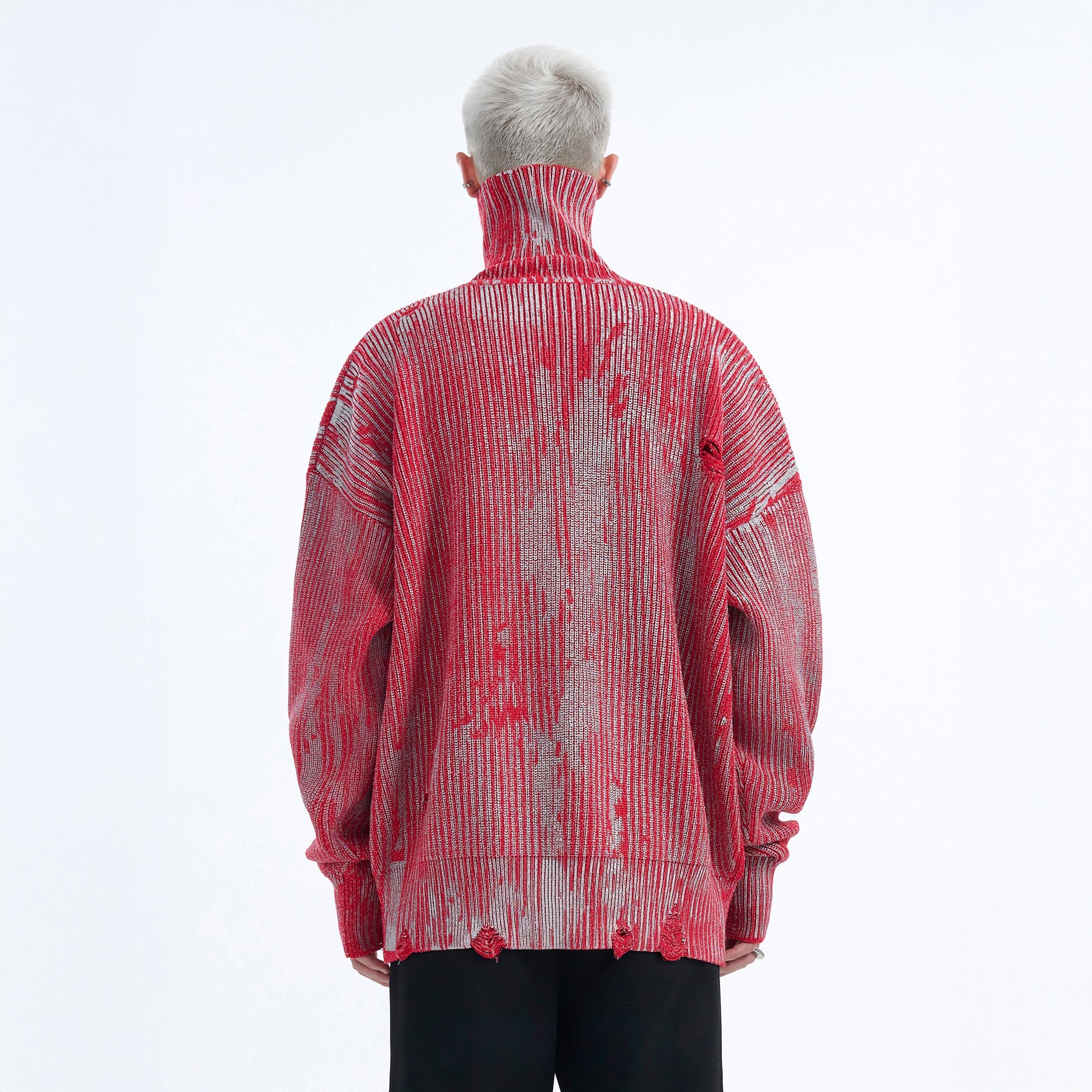 TIWILLTANG Distressed Foil High-Neck Sweater-Sweater-S-Red-Free Shipping Leatheretro