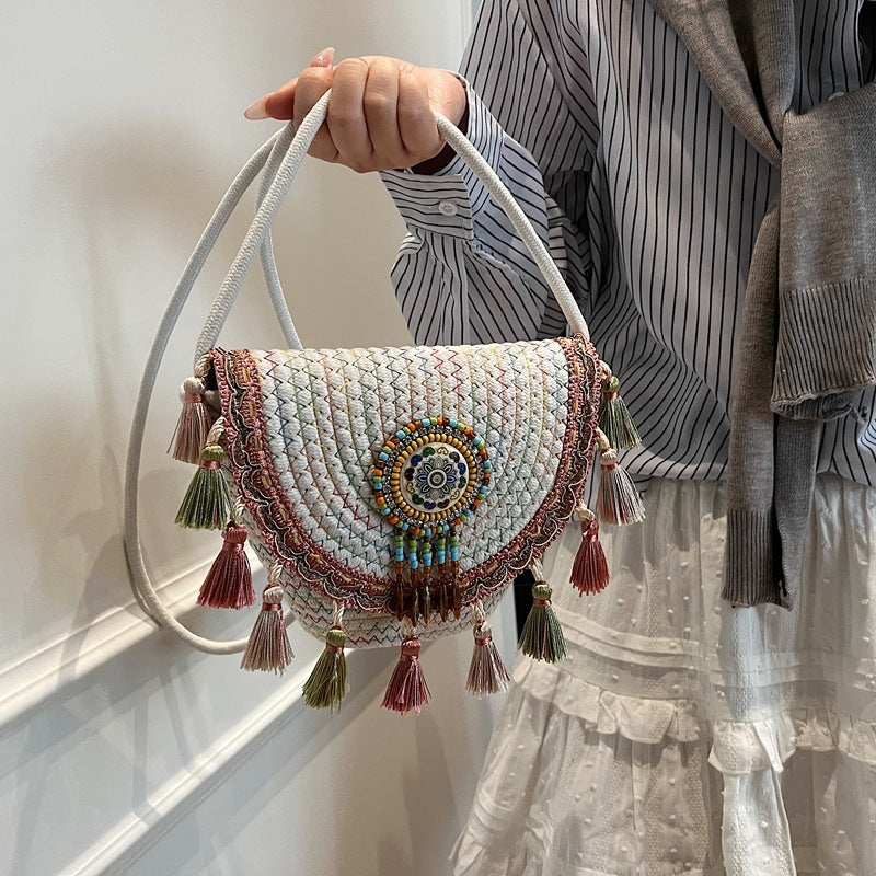 Bohemian Straw Woven Handbag-khaki-Free Shipping Leatheretro