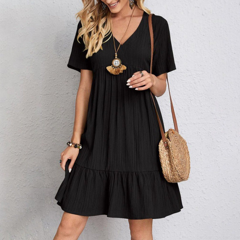 Casual Summer Short Sleeves Mini Dresses-Dresses-Black-S-Free Shipping Leatheretro