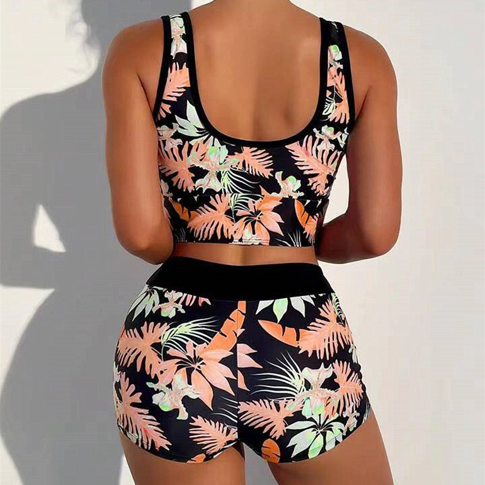 Sexy Floral Print Summer Boxer Swimsuits-Swimwear-Purple-S-Free Shipping Leatheretro