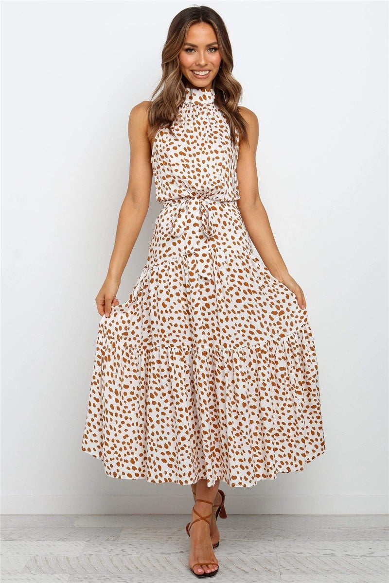 Casual Halter Summer Long Dresses-Dresses-Ivory Leopard-XS-Free Shipping Leatheretro