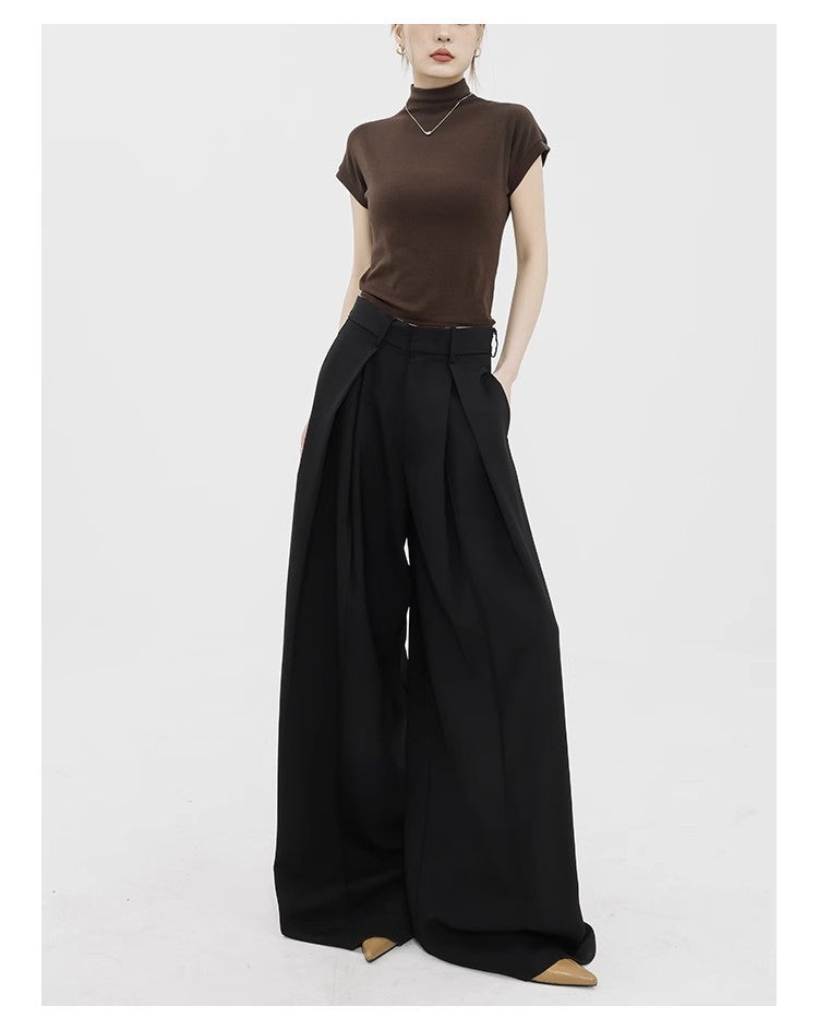 Casual High Waist Loose Wide Legs Pants-Pants-Black-S-Free Shipping Leatheretro