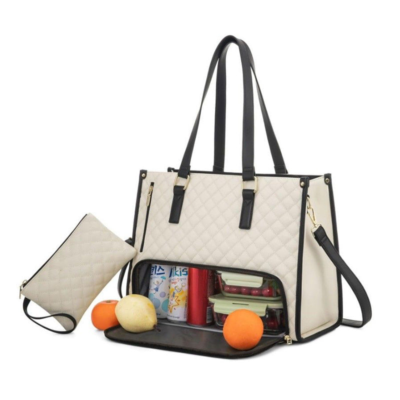 2-in-1 Insulated Lunch Tote & Laptop Bag for Women-Sand tea color-Free Shipping Leatheretro
