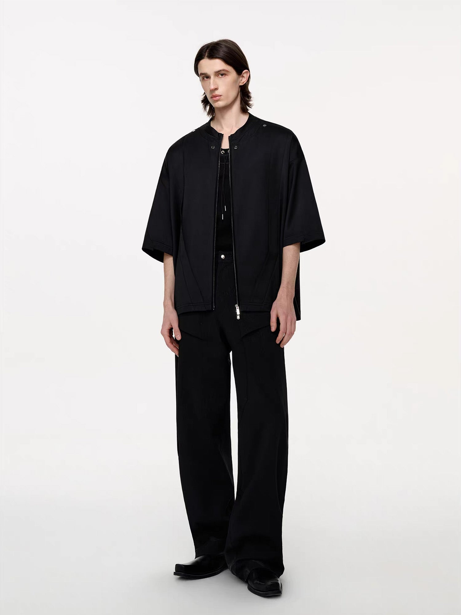 TIWILLTANG Layered Zip-Up T Shirt-T Shirt-S-Free Shipping Leatheretro