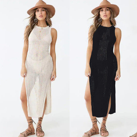 Summer Knitted Long Beach Dresses-Dresses-Ivory-One Size-Free Shipping Leatheretro