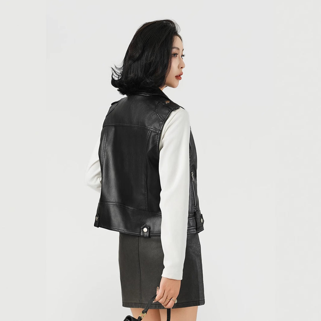 Women's Fashion PU Leather Vest – Stylish Sleeveless Jacket-Black-S-Free Shipping Leatheretro