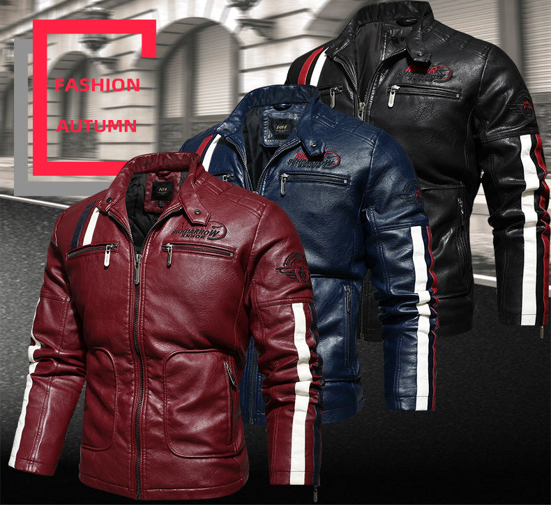 Men's Winter Motorcycle Faux Leather Jacket-red-EUR S-Free Shipping Leatheretro