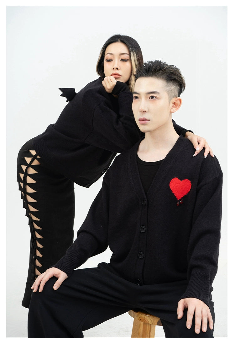 CLP Butterfly Love Beaded Cardigan - Oversized Knit Sweater-Black-Short- Three Buttons-Free Shipping Leatheretro