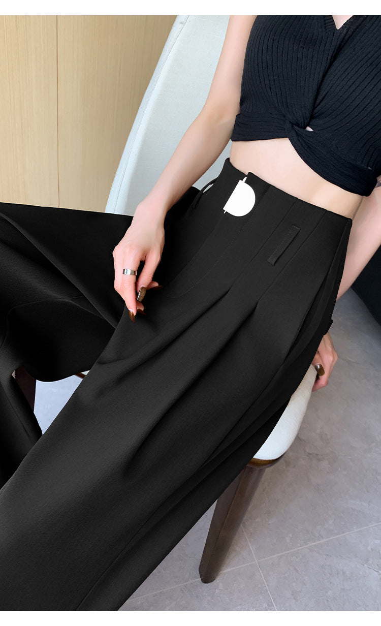 Casual High Waist Loose Long Straight Pants-Pants-Black-S-Free Shipping Leatheretro