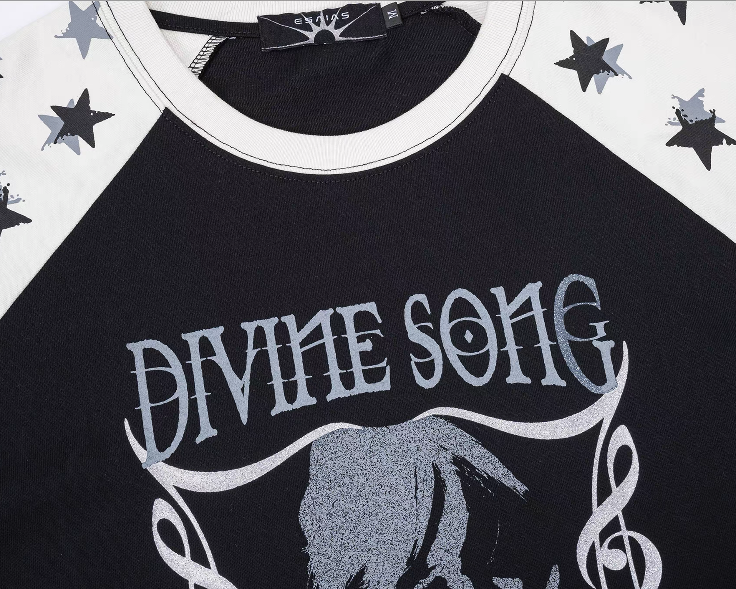ESAIAS Contrast Star Glitter Graphic T-Shirt-T Shirt-S-Free Shipping Leatheretro