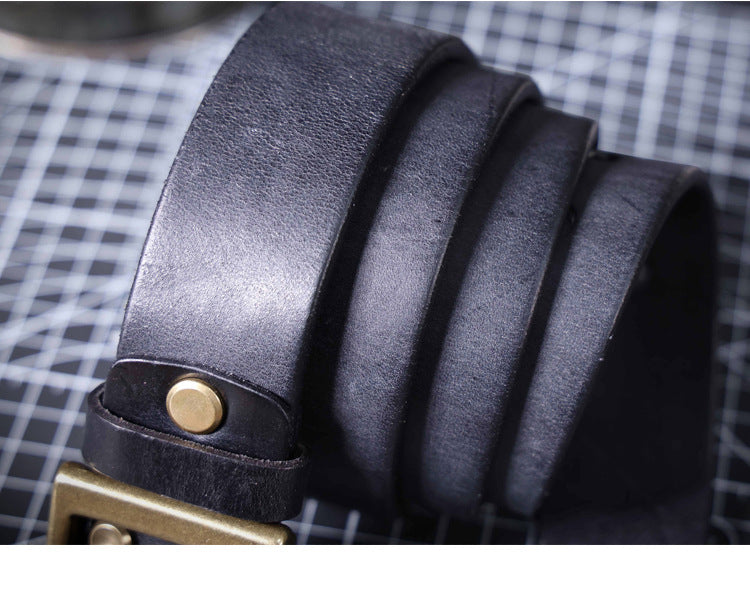 Vintage Men's Genuine Leather Belt Handmade Needle Buckle with Pure Copper Buckle Belt-Leather Belt-Dark Coffee-105cm-Free Shipping Leatheretro