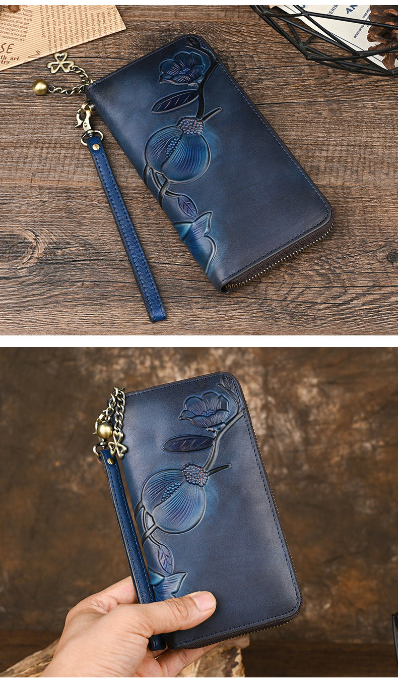 Genuine Leather Women's Clutch-Handbags, Wallets & Cases-Blue-Free Shipping Leatheretro