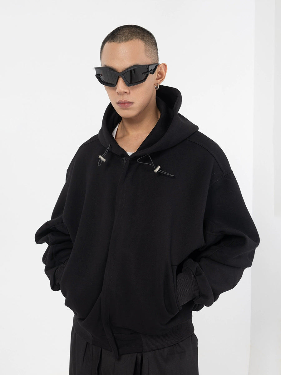 CLP Black & Grey Men's Loose Fit Zip-Up Hoodie-black-S-Free Shipping Leatheretro