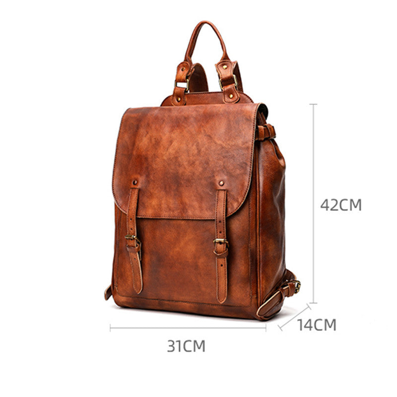 Handmade Vintage Vegetable-Tanned Leather Backpack-Backpack-Black-42CM*14CM*31CM-Free Shipping Leatheretro