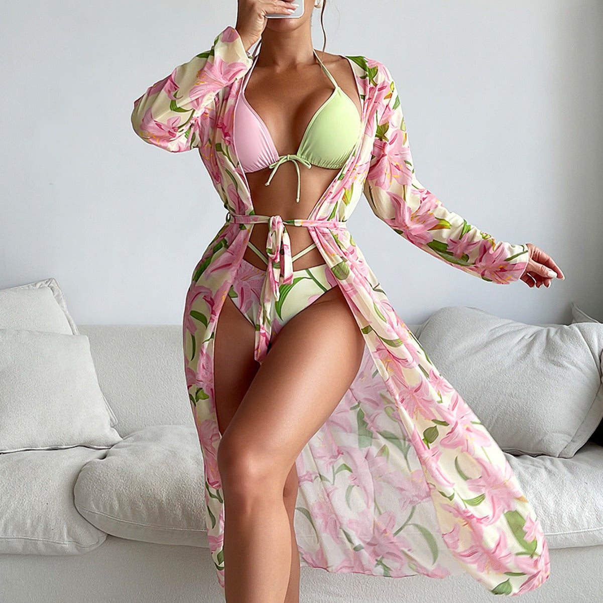 Sexy Floral Print 3 Pcs Bikini Women Swimsuits-Swimwear-Floral-S-Free Shipping Leatheretro