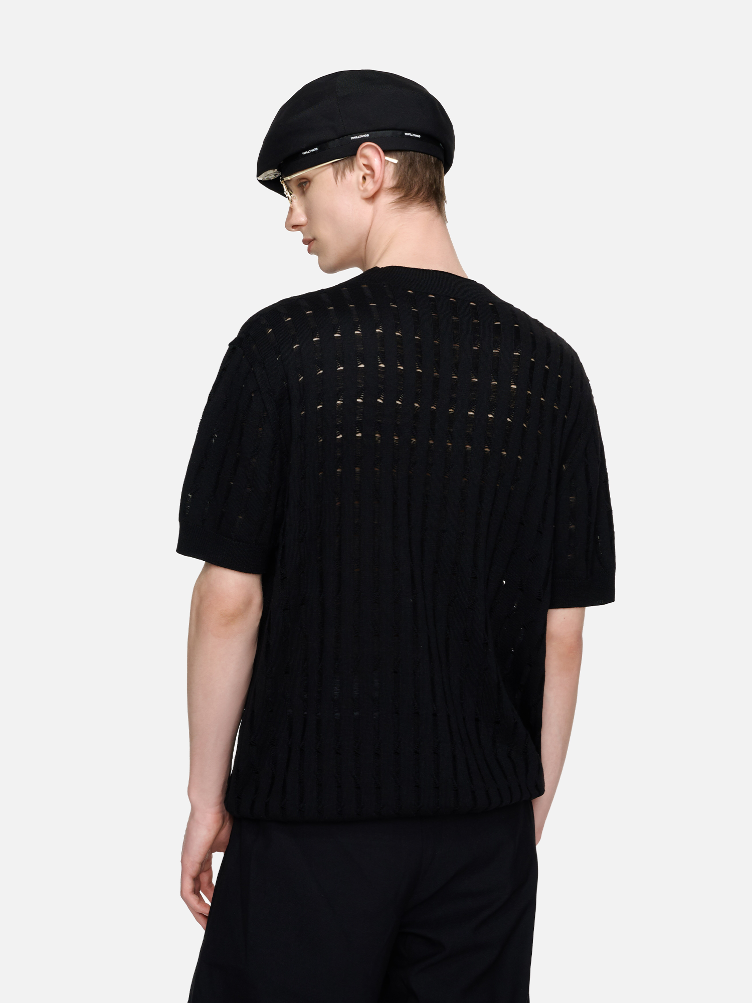 TIWILLTANG Essential Openwork Knitted T Shirt-T Shirt-S-Black-Free Shipping Leatheretro