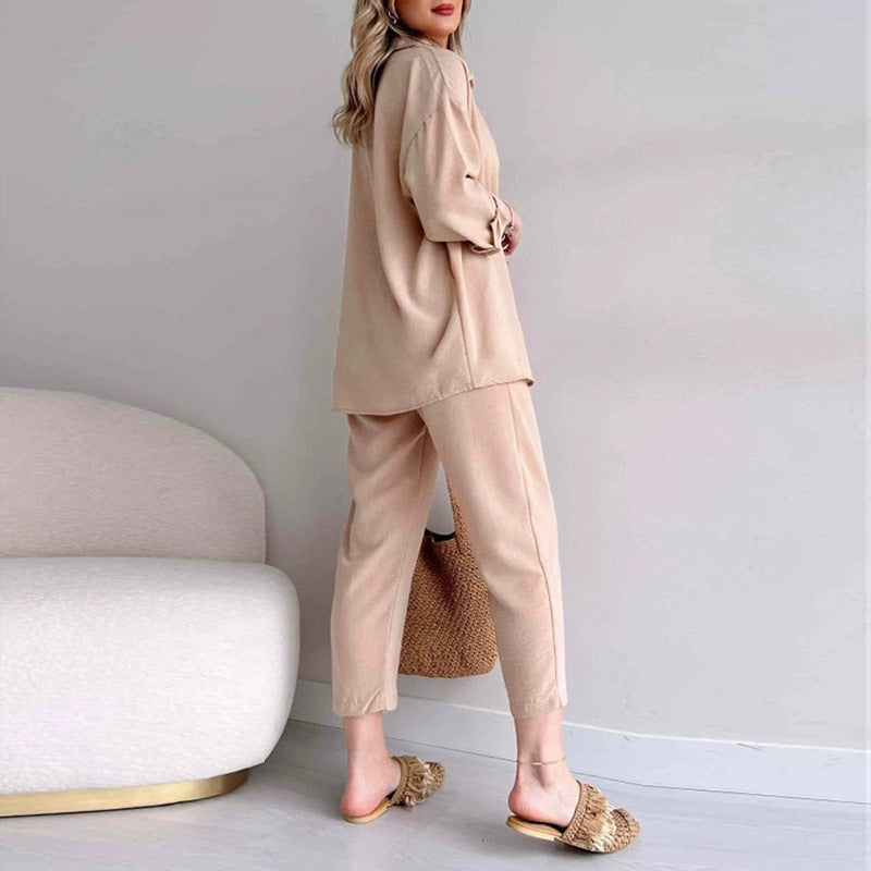 Casual Women Long Sleeves Shirts & Harem Pants-suits-Apricot-S-Free Shipping Leatheretro