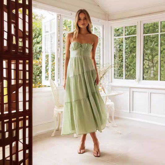 Casual Summer Spaghetti Straps Sleeveless Long Dresses-Dresses-Green-S-Free Shipping Leatheretro