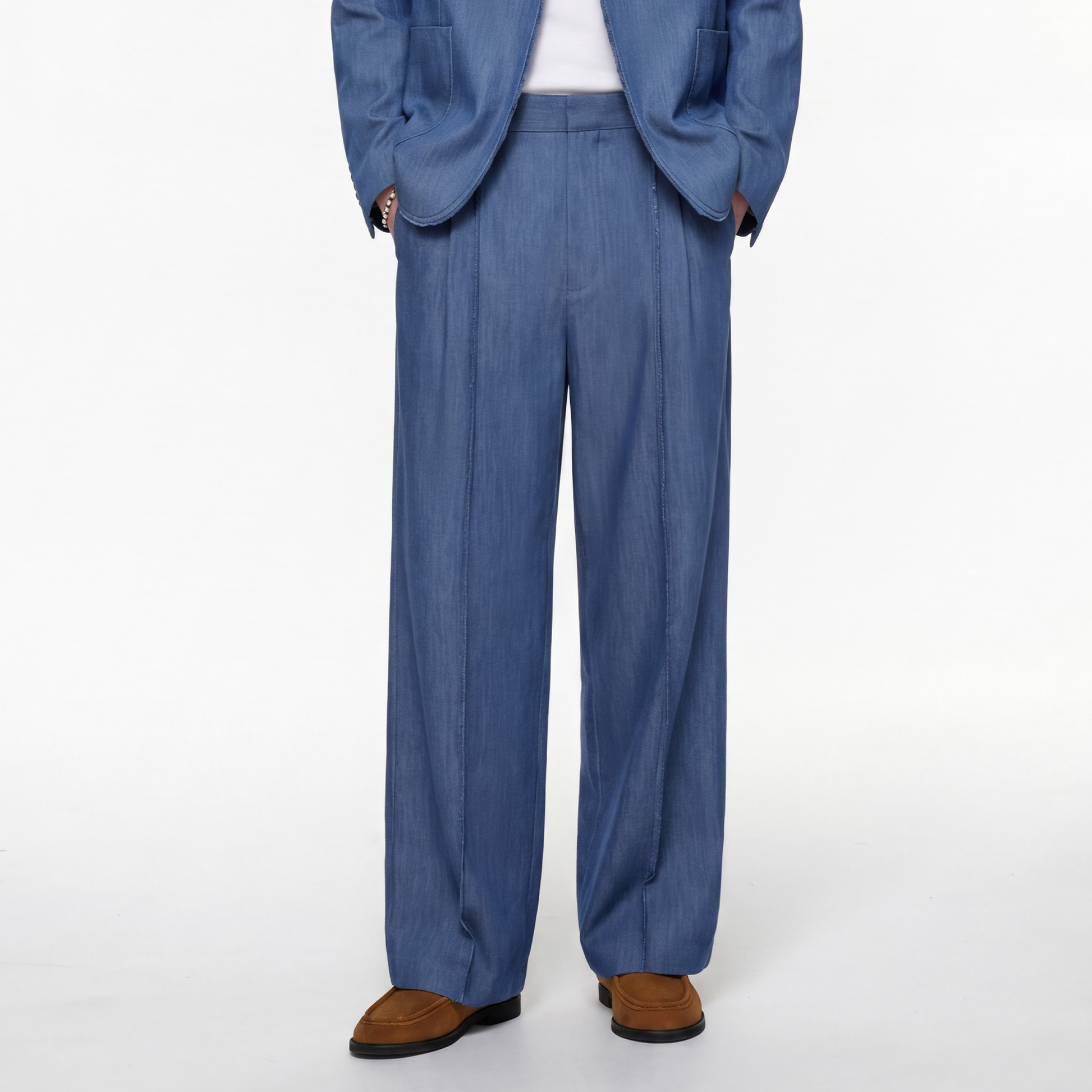 TIWILLTANG Classic Raw Edge Straight-Leg Trousers-Pants-S / 28-31”-Blue-Free Shipping Leatheretro