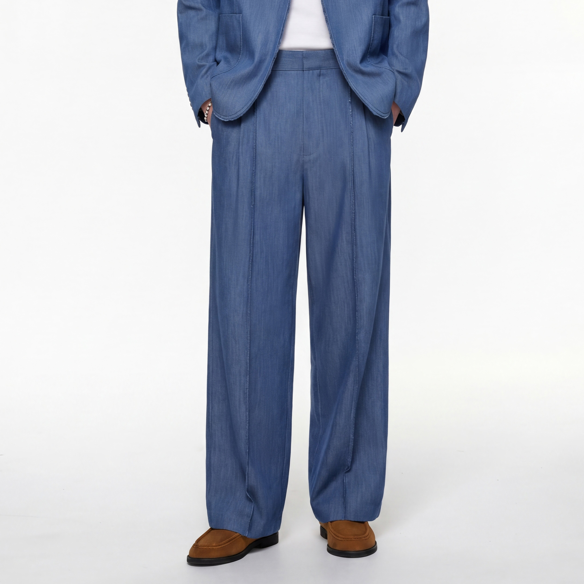 TIWILLTANG Classic Raw Edge Straight-Leg Trousers-Pants-S / 28-31”-Blue-Free Shipping Leatheretro