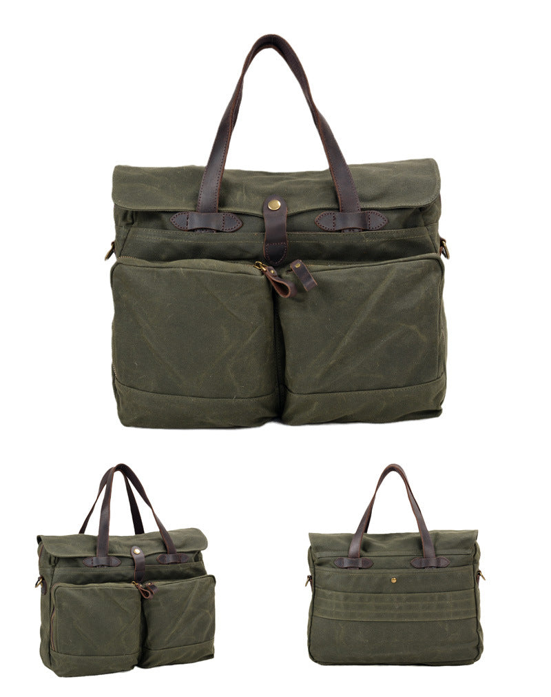 Vintage Waxed Canvas Laptop Briefcase – 15.6" Business Messenger Bag for Men-Black-41cm*10cm*30cm-Free Shipping Leatheretro