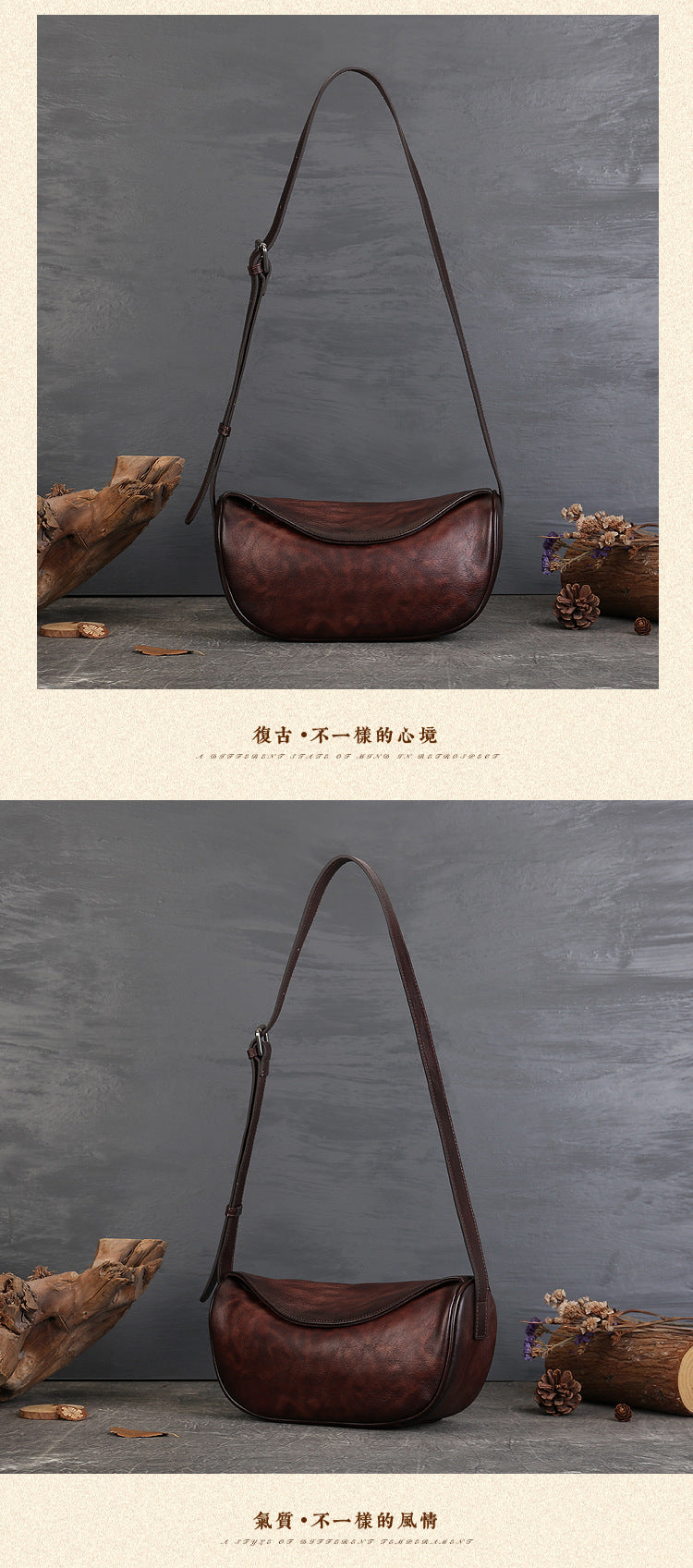 Vintage Dumpling Bag – Full-Grain Cowhide Leather Handmade Shoulder Bag-crossbody bags-Coffee-Free Shipping Leatheretro