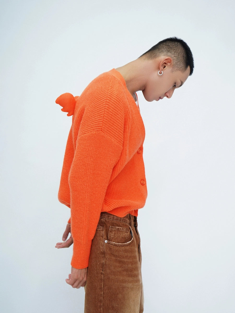 CLP Unisex Wing Design Oversized Knit Cardigan-Blue-Short Style-3 Buttons-Free Shipping Leatheretro