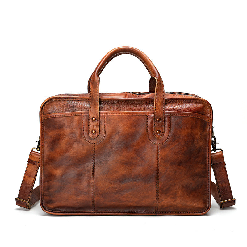 Handmade Men's Vegetable-Tanned Leather Laptop Briefcase-Brifecases-Black-17 inches-Free Shipping Leatheretro