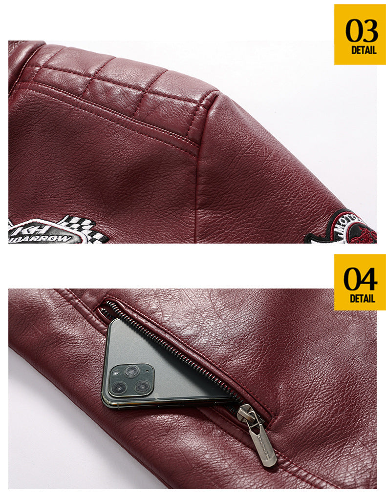 Men's Motorcycle Racing Faux Leather Jacket-red-EUR S-Free Shipping Leatheretro