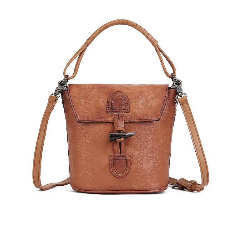 Vintage Bucket Bag – Full-Grain Leather Mix-and-Match Crossbody Tote Bags-crossbody bags-Black-Free Shipping Leatheretro
