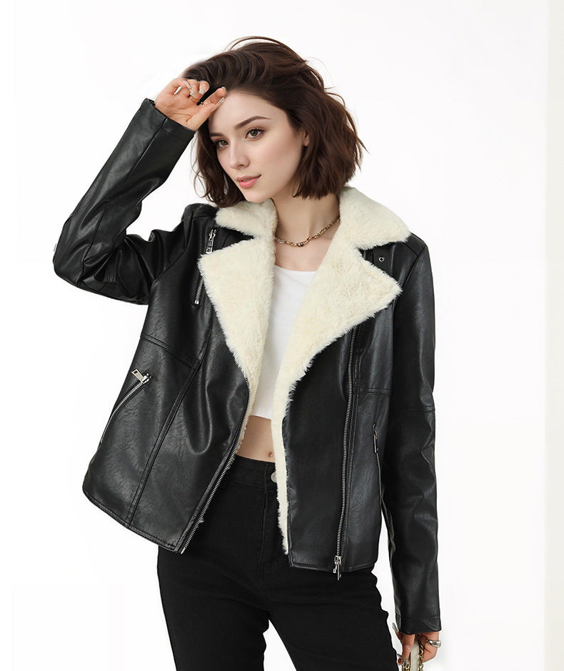 Women's Winter Tchicked Faux Fur Leather Jacket Coats-Black-S-Free Shipping Leatheretro