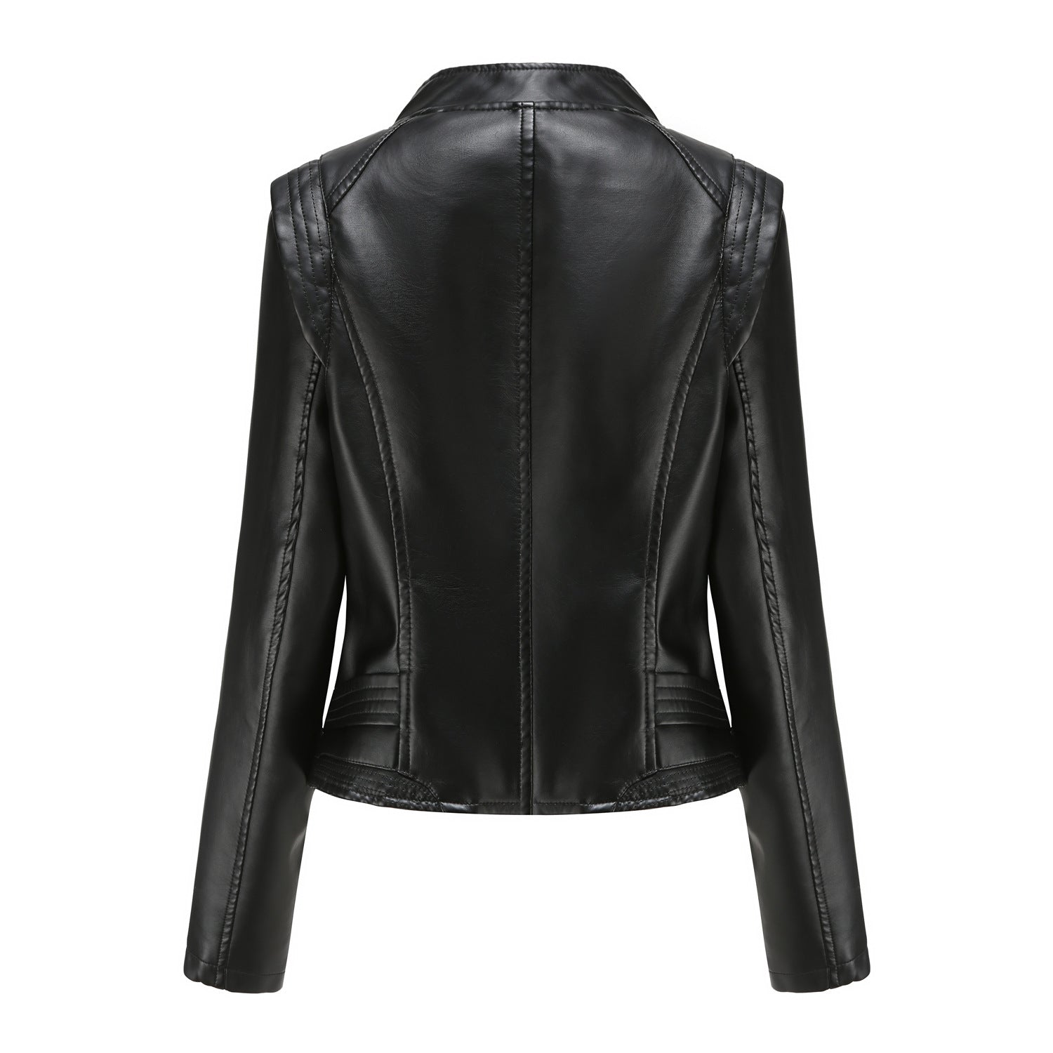Women's Lapel Fitted Faux Leather Jacket-black-L-Free Shipping Leatheretro