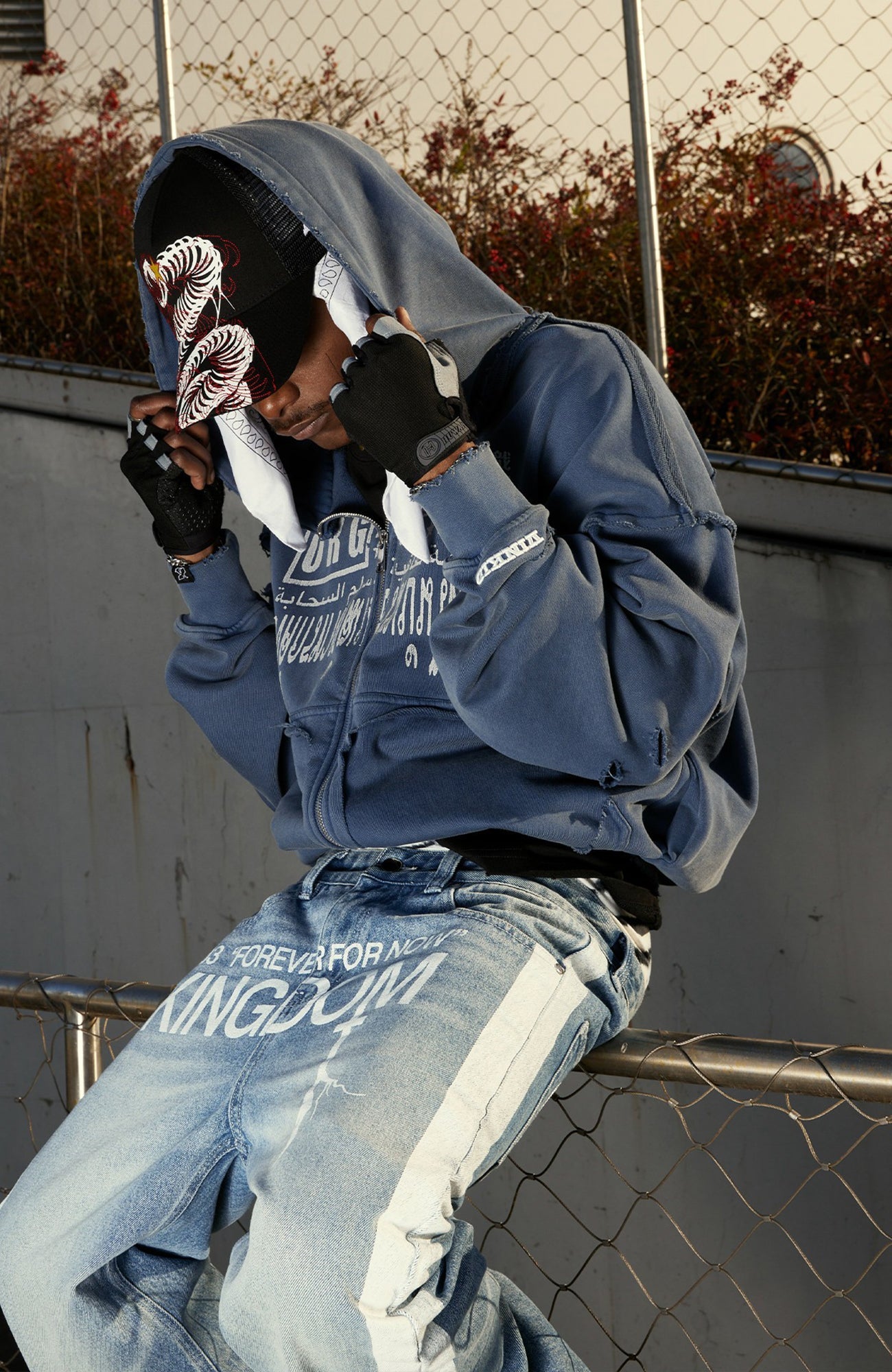 VINKID Distressed Graphic Zip-Up Hoodie-Jacket-S-Free Shipping Leatheretro