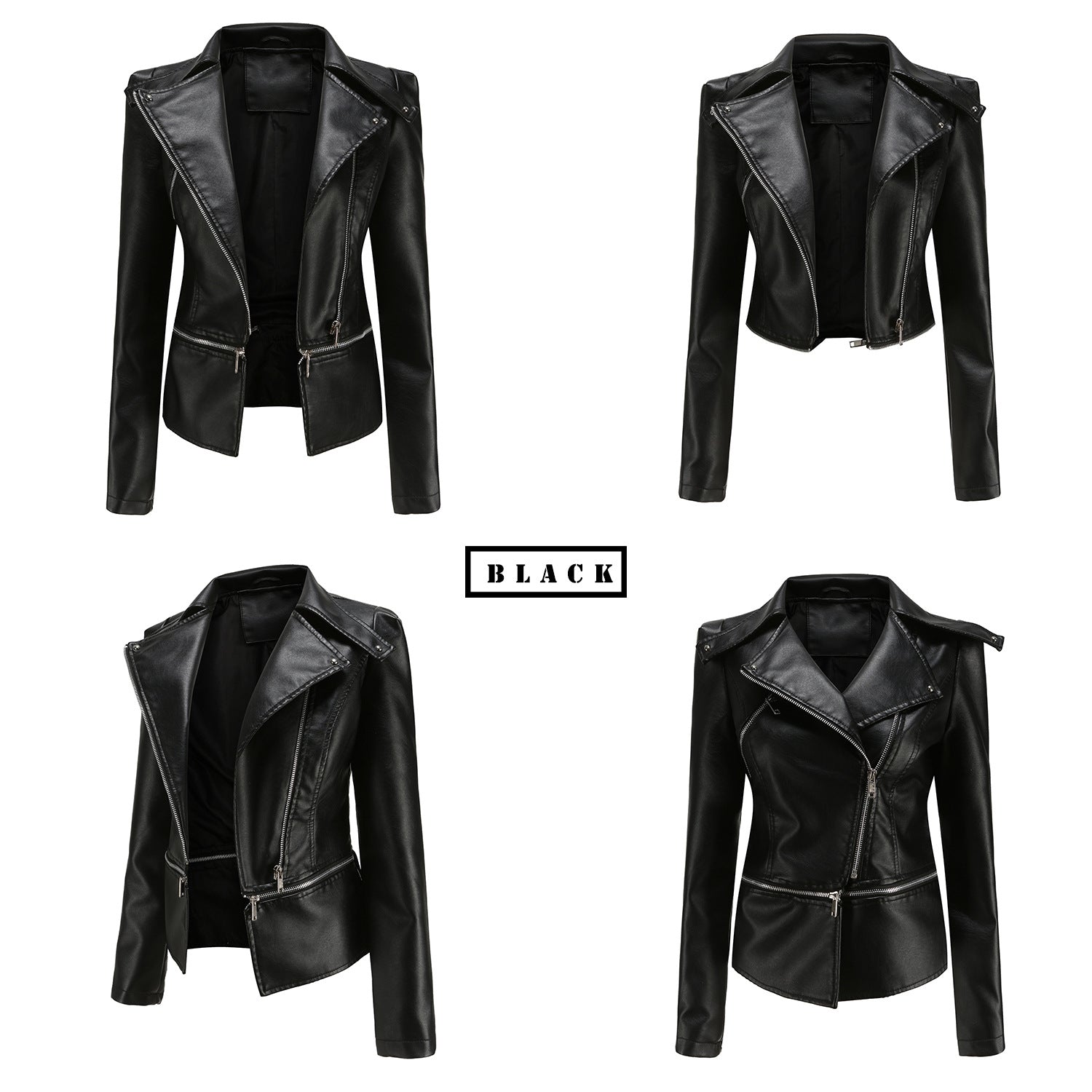 Women's Detachable Hem Faux Leather Jacket-black-S-Free Shipping Leatheretro