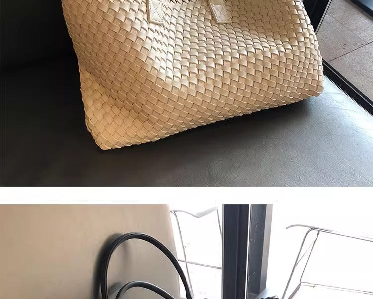 Handwoven Faux Leather Large Tote Bag for Women-White-Free Shipping Leatheretro
