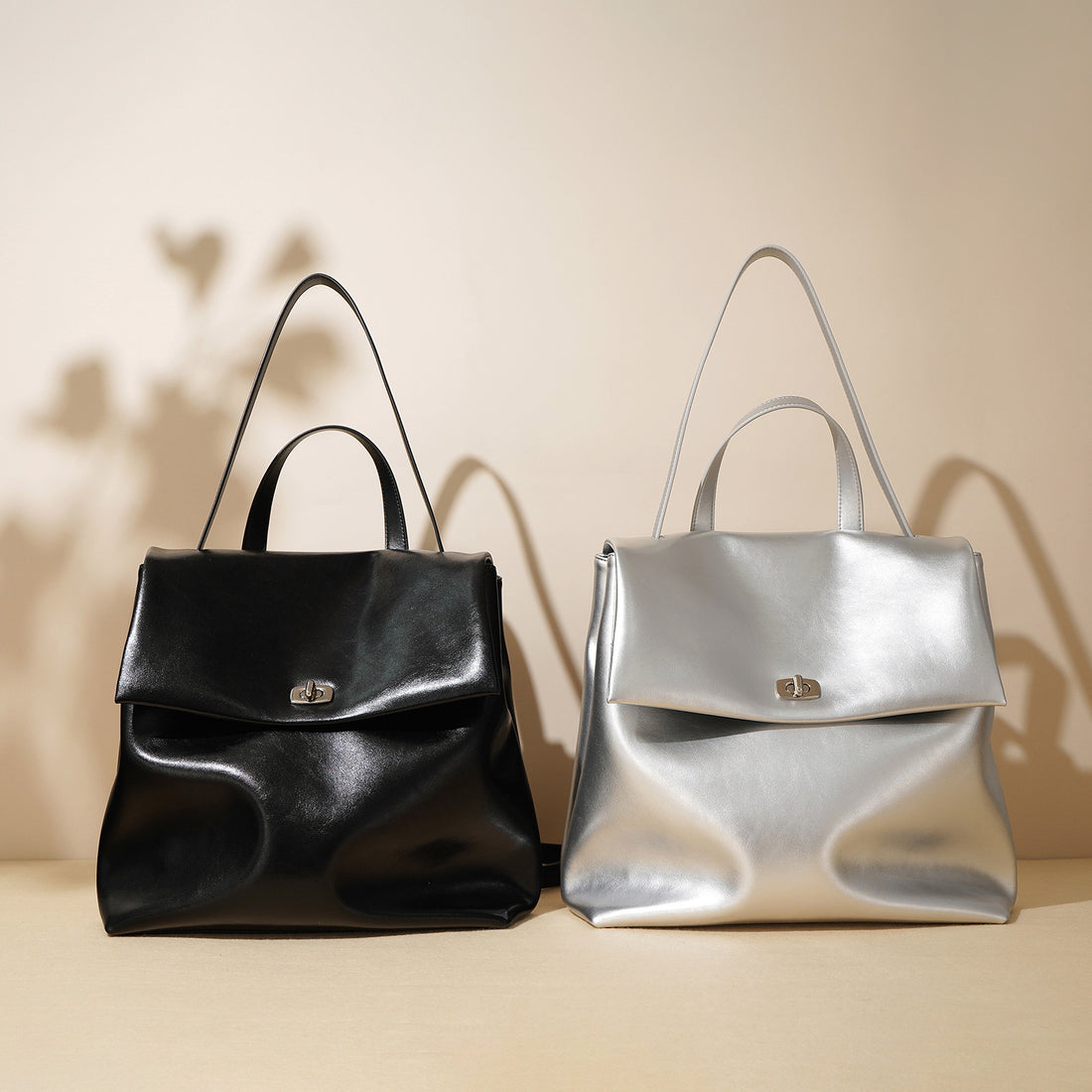 Women's Genuine Leather Backpack-Handbags-Black (pendant purchased separately)-Free Shipping Leatheretro